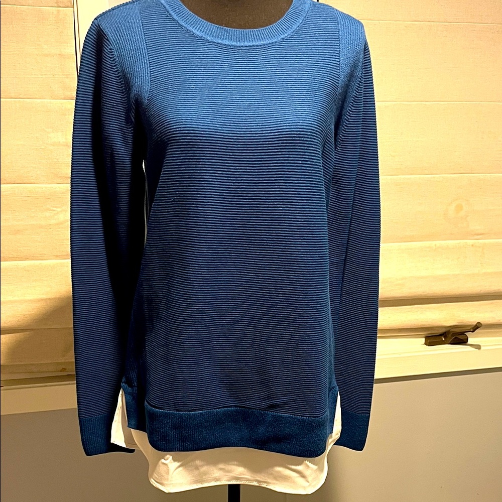 Layered Look Hilary Radley Navy Ribbed Women's Sweater sz M